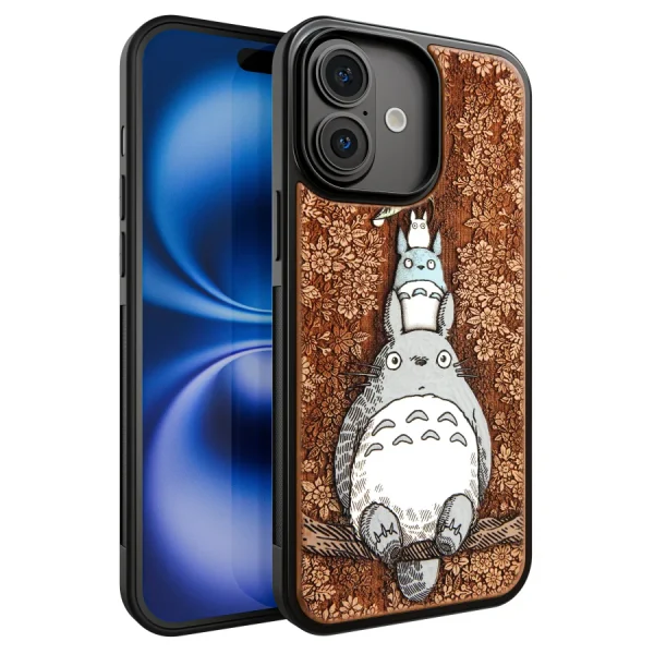 Handmade Wooden Phone Case - Studio Ghibli - Totoro - Ink Wood Lab